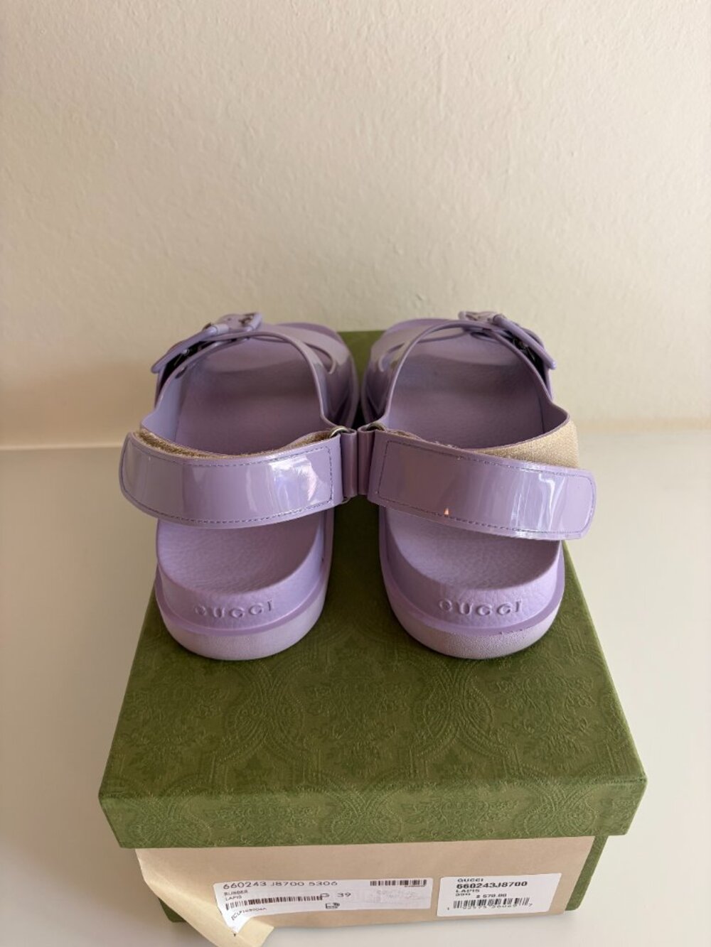 GUCCI lilac rubber 2021 ISLA DOUBLE STRAP Sandals Shoes 39 - Picture 7 of 9
